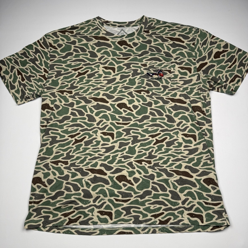 Burlebo Shirt Mens 2XL Green Camo Pocket Duck Embroidered Hunting Tee Outdoor